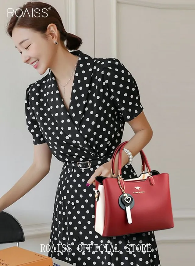 Women's Patent PU Leather Two-Tone Handbag, Elegant Structured Tote Bag with Detachable Shoulder Strap, Ladies Classic Shoulder Bag  Handle Satchel Bag with Gold-Tone Hardware, Multi-Functional Crossbody Purse for Work Office Business Everyday Casual Wear – image 10