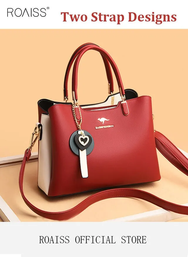 Women's Patent PU Leather Two-Tone Handbag, Elegant Structured Tote Bag with Detachable Shoulder Strap, Ladies Classic Shoulder Bag  Handle Satchel Bag with Gold-Tone Hardware, Multi-Functional Crossbody Purse for Work Office Business Everyday Casual Wear – image 3
