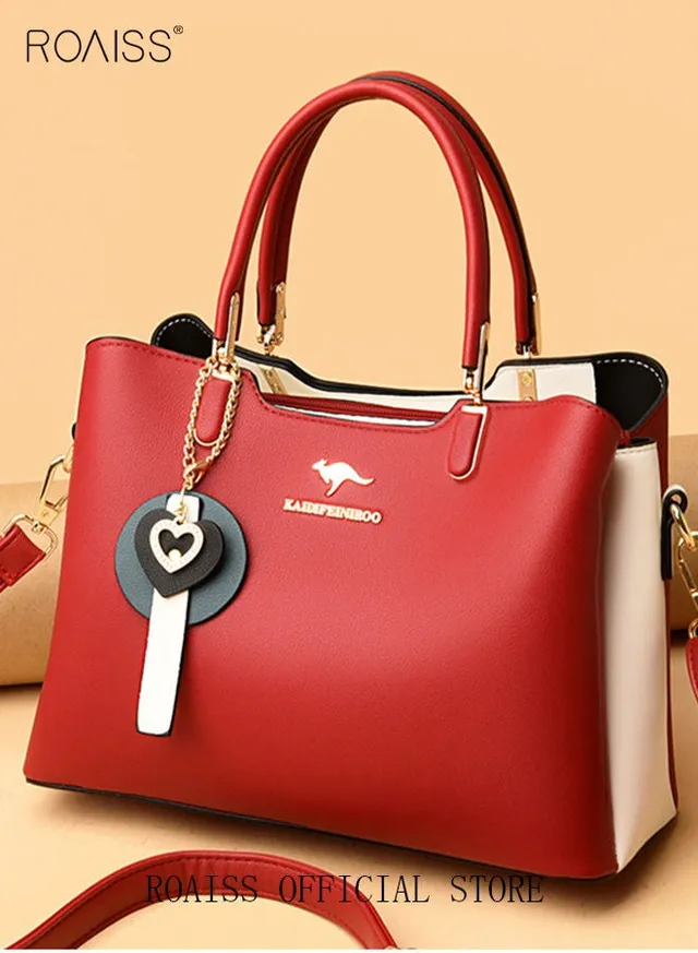 Women's Patent PU Leather Two-Tone Handbag, Elegant Structured Tote Bag with Detachable Shoulder Strap, Ladies Classic Shoulder Bag  Handle Satchel Bag with Gold-Tone Hardware, Multi-Functional Crossbody Purse for Work Office Business Everyday Casual Wear – image 4