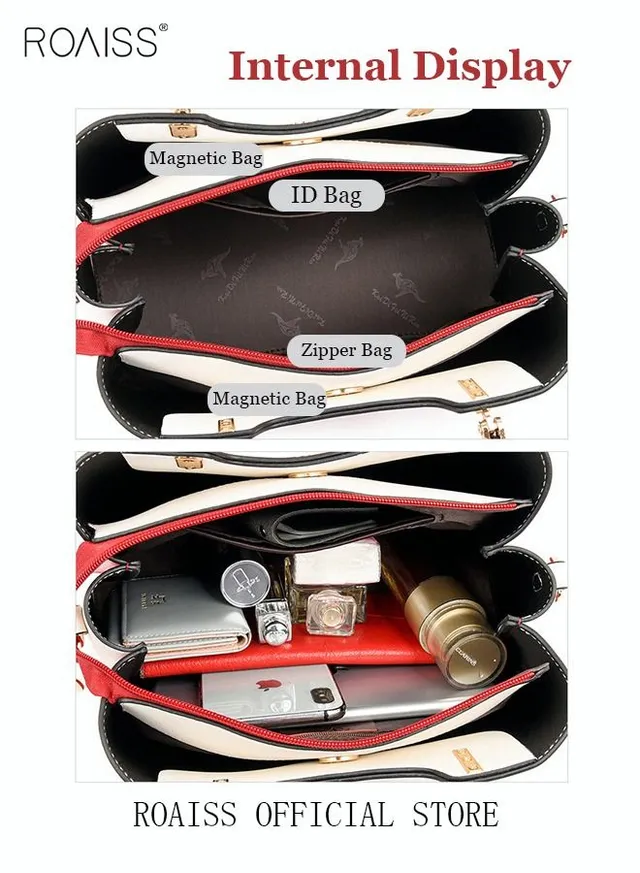 Women's Patent PU Leather Two-Tone Handbag, Elegant Structured Tote Bag with Detachable Shoulder Strap, Ladies Classic Shoulder Bag  Handle Satchel Bag with Gold-Tone Hardware, Multi-Functional Crossbody Purse for Work Office Business Everyday Casual Wear – image 8