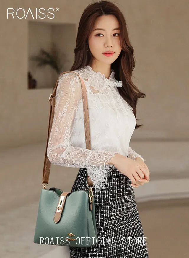 Women's Patent PU Leather Two-Tone Handbag, Elegant Structured Tote Bag with Detachable Shoulder Strap, Ladies Classic Shoulder Bag  Handle Satchel Bag with Gold-Tone Hardware, Multi-Functional Crossbody Purse for Work Office Business Everyday Casual Wear – image 2