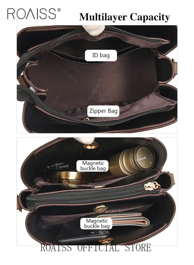 Women's Patent PU Leather Two-Tone Handbag, Elegant Structured Tote Bag with Detachable Shoulder Strap, Ladies Classic Shoulder Bag  Handle Satchel Bag with Gold-Tone Hardware, Multi-Functional Crossbody Purse for Work Office Business Everyday Casual Wear – image 5