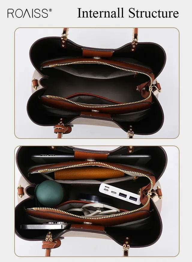 PU Leather Tote Bag for Women Stylish and Versatile Shoulder Messenger Bag Ladies New Style Trendy Multi-layer Handbag Wear Protection Khaki – image 3