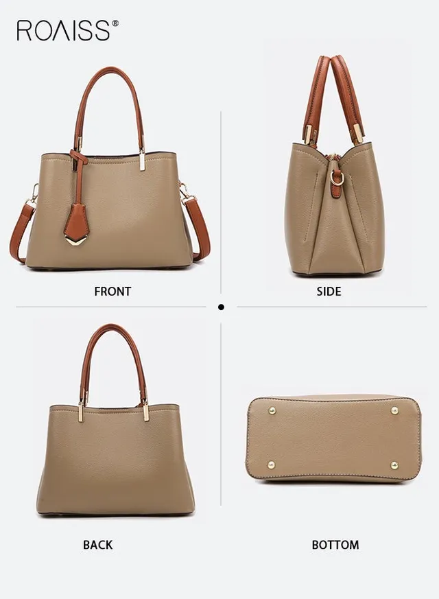 PU Leather Tote Bag for Women Stylish and Versatile Shoulder Messenger Bag Ladies New Style Trendy Multi-layer Handbag Wear Protection Khaki – image 5