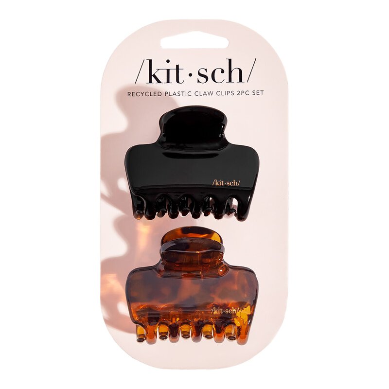 Recycled Medium Puffy Claw Clips 2-Pack - Black & Tort