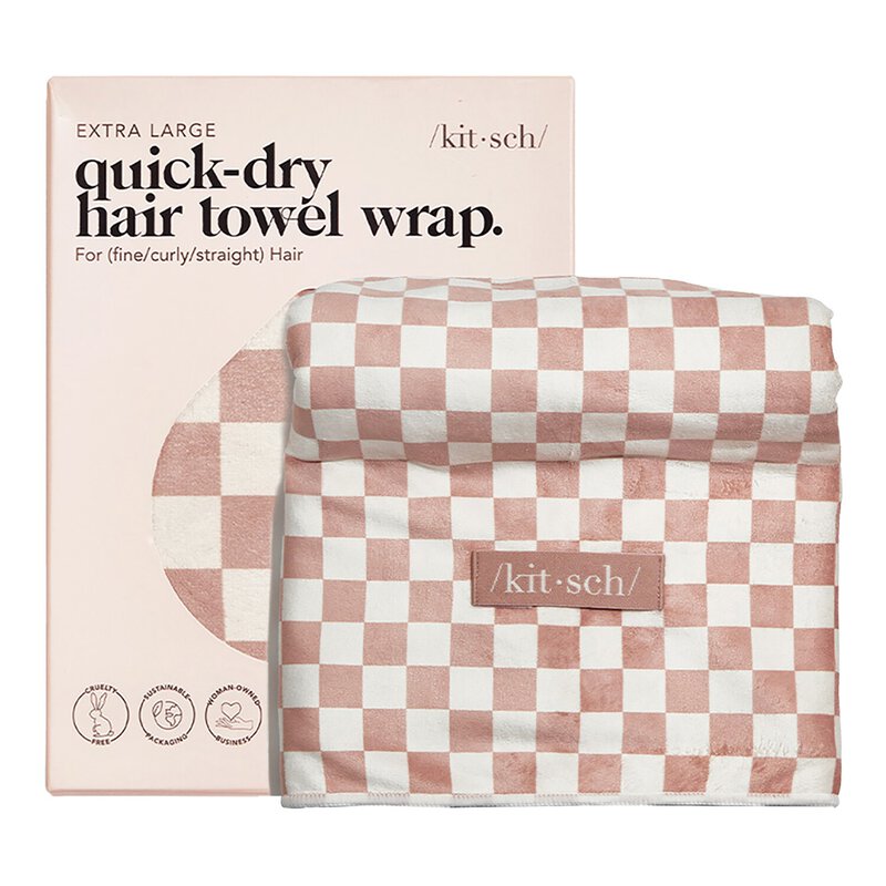 XL Quick-Dry Hair Towel Wrap Terracotta Checker