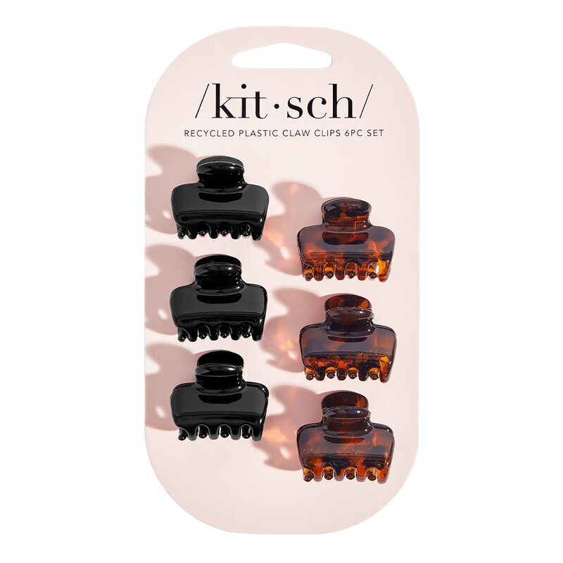 Recycled Plastic Mini Puffy Claw Clips 6pc Set Black & Tort