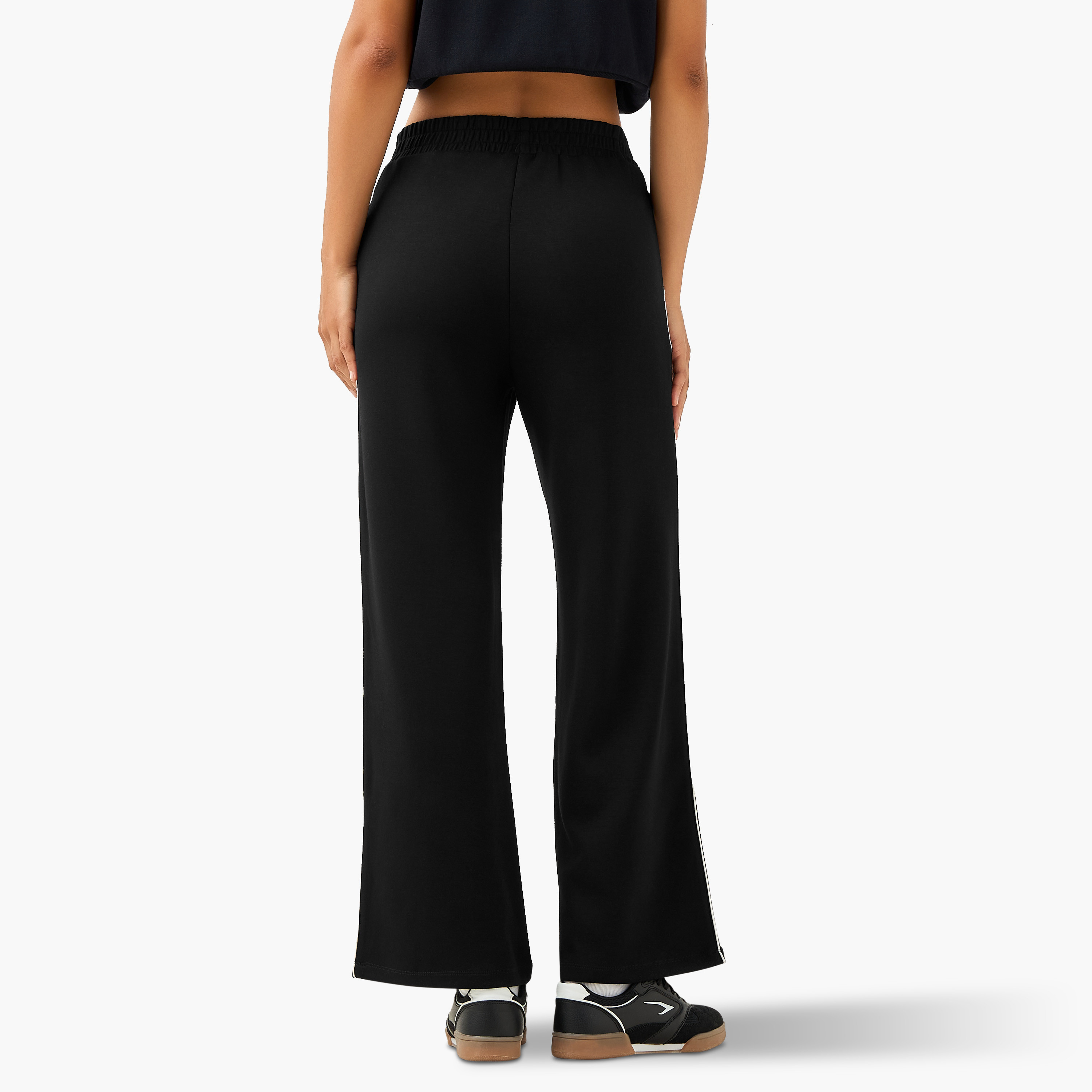 Wide Leg Mid-Rise Trousers with Piping Design