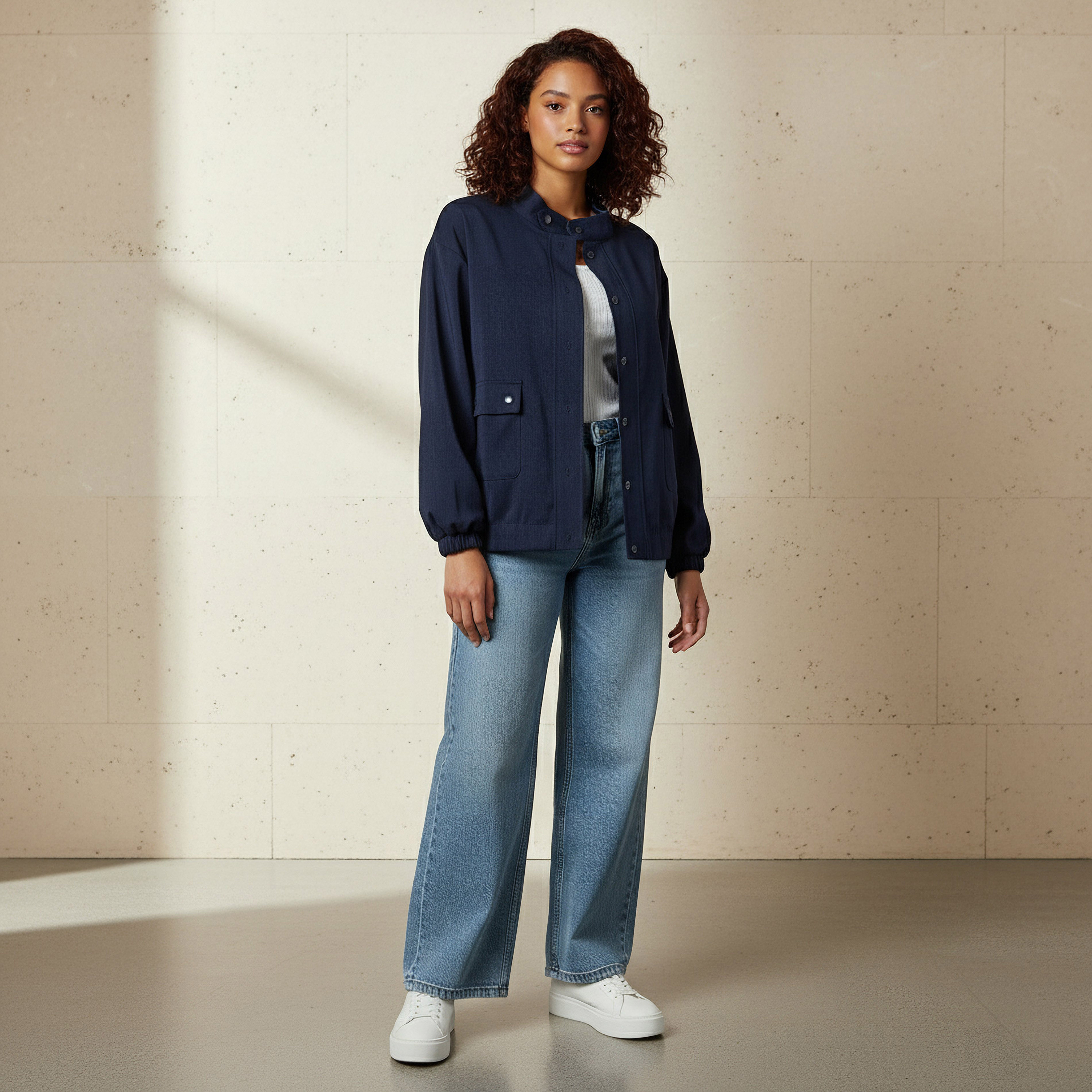 Regular Fit Snap-Button Jacket with Pockets