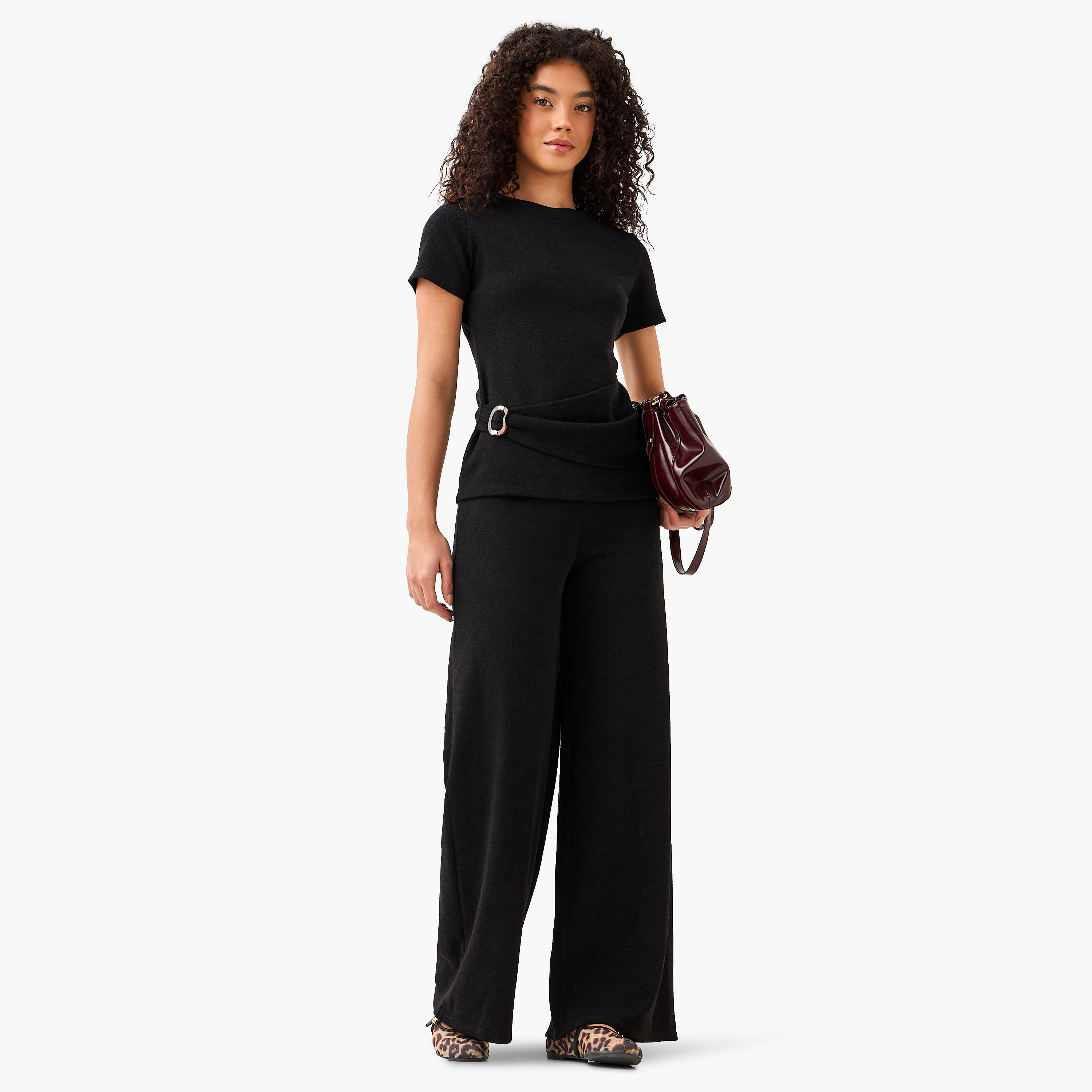 Relaxed Fit High-Rise Textured Pants