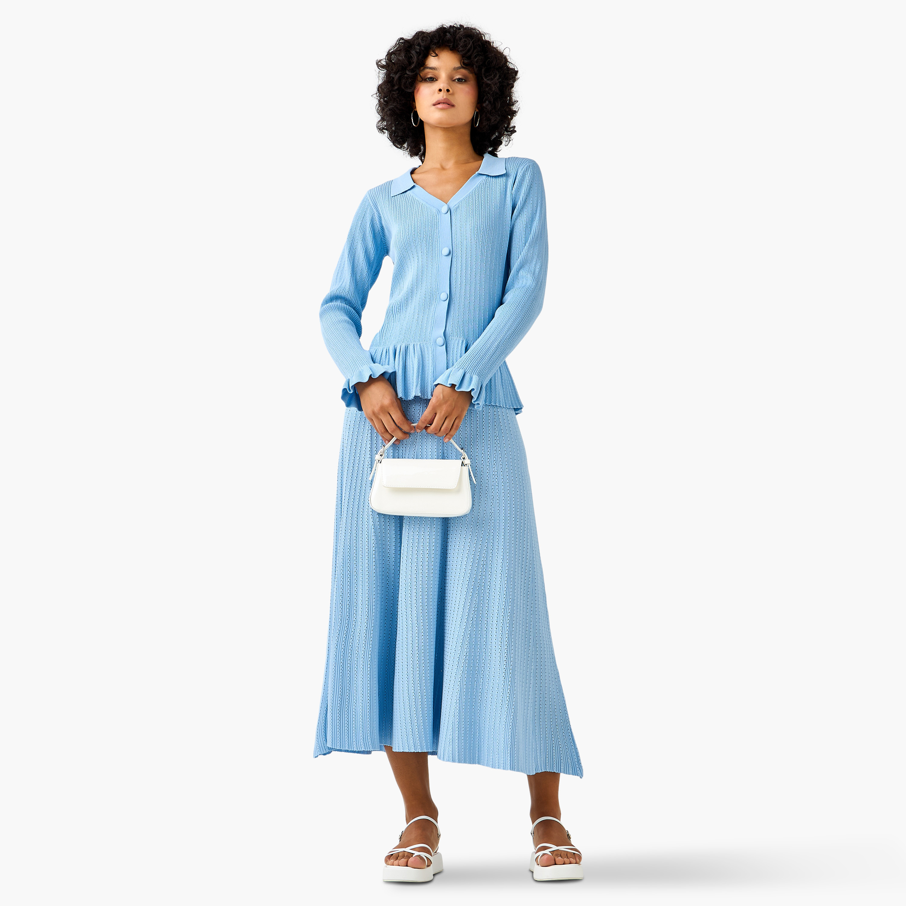 Textured Collared Peplum Cardigan