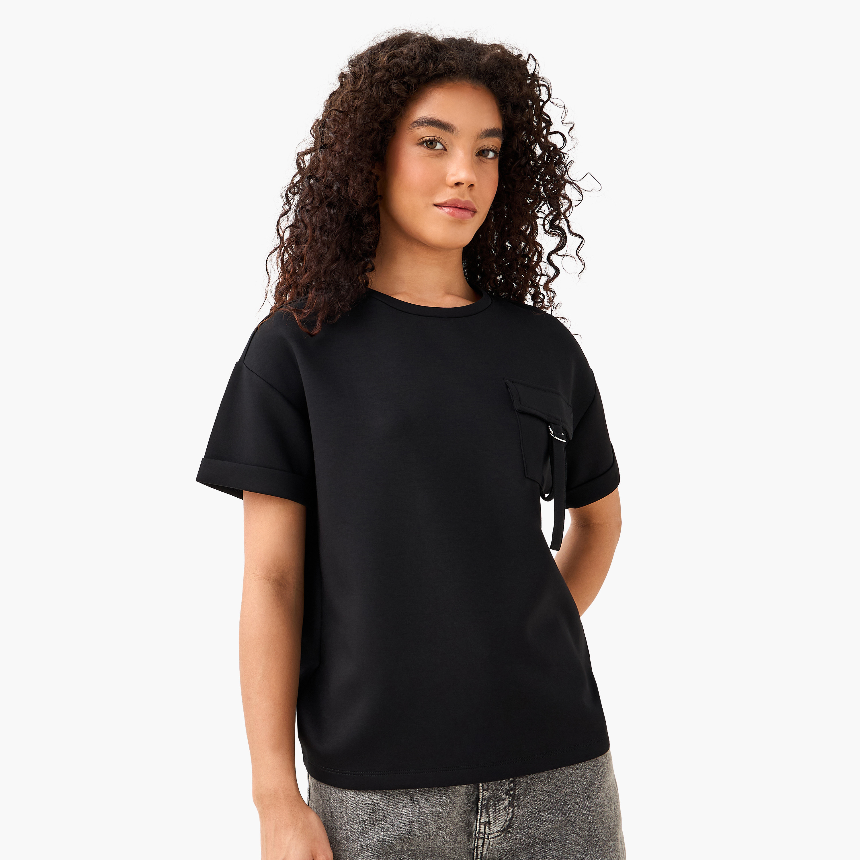 Boxy Modal Blend T-shirt with Utility Pocket