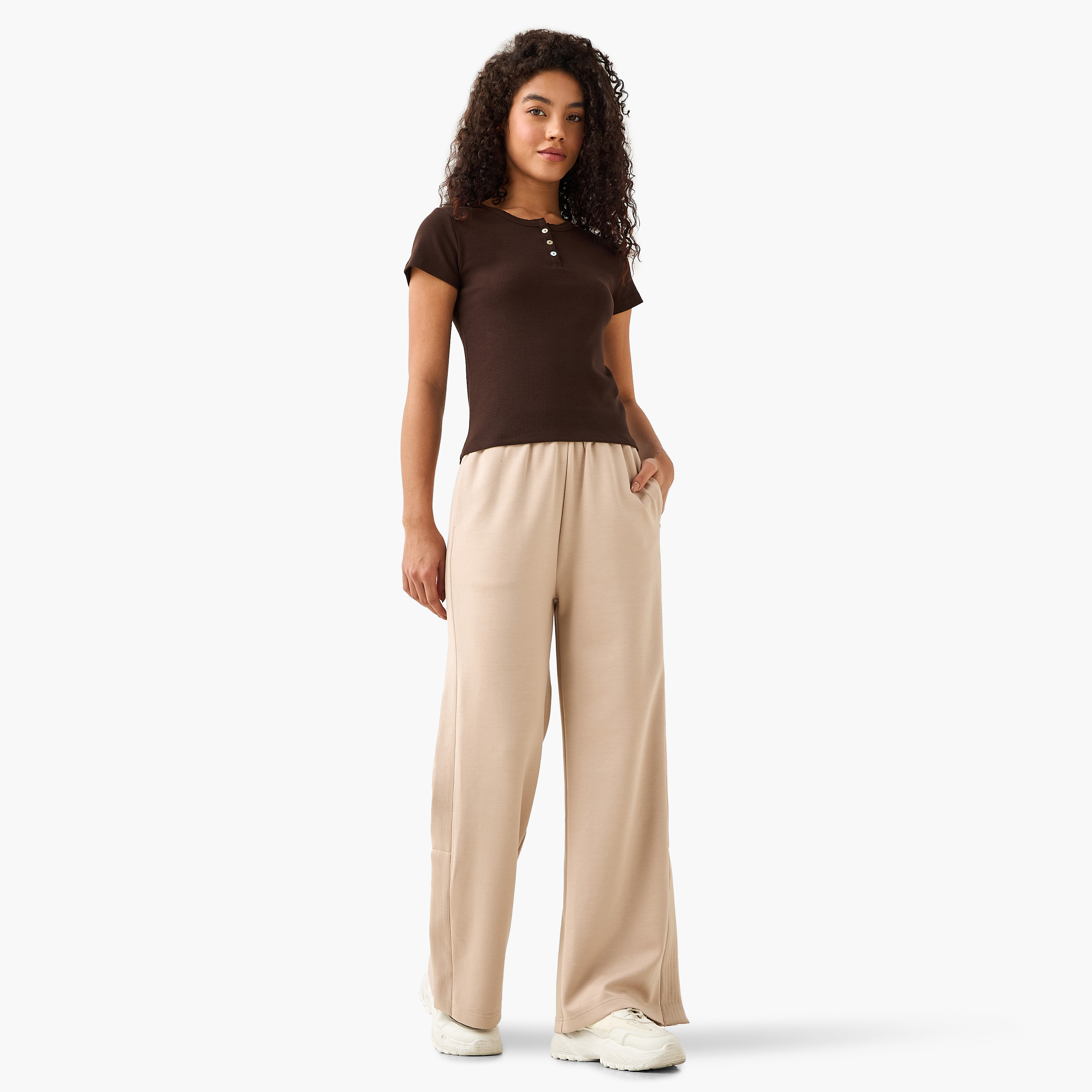 Mid-Rise Wide Leg Pants with Pockets