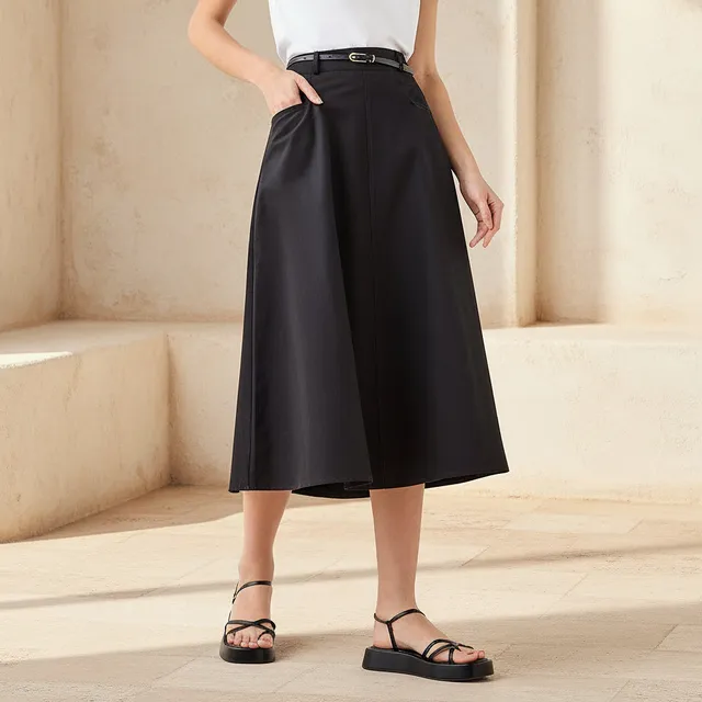 Midi Cotton Belted Skirt with Pockets