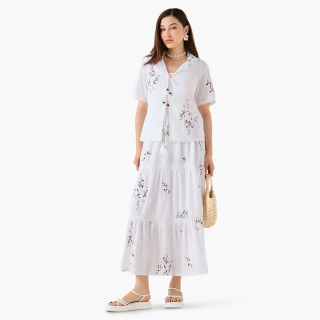 Midi Cotton A-line Skirt with Semi-Elastic Waist – image 5
