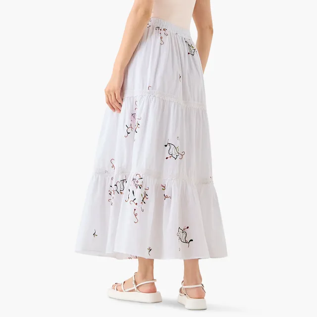 Midi Cotton A-line Skirt with Semi-Elastic Waist – image 6