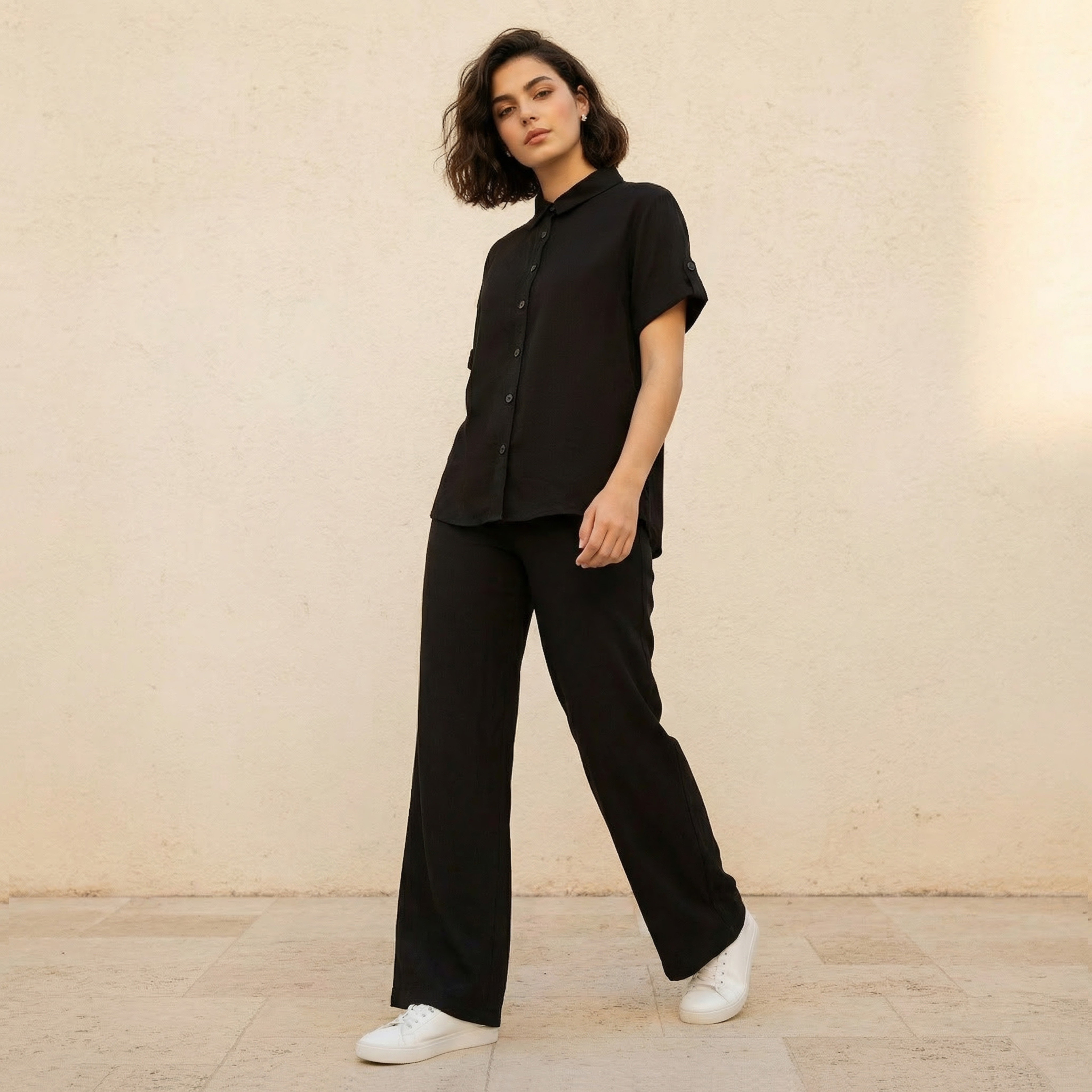 Lyocell Shirt with Roll-Up Sleeves