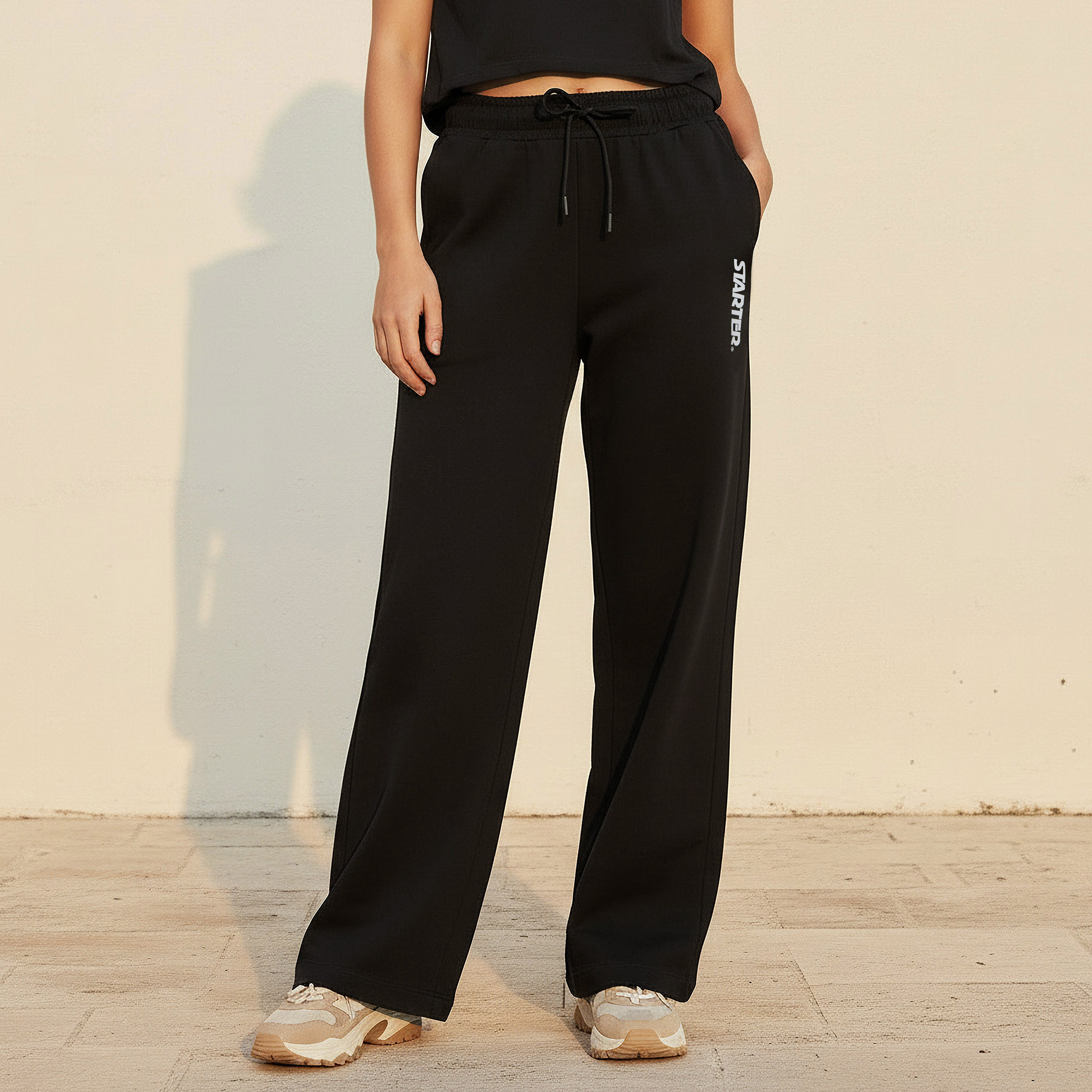 Wide Leg Mid-Rise Joggers with Text Print