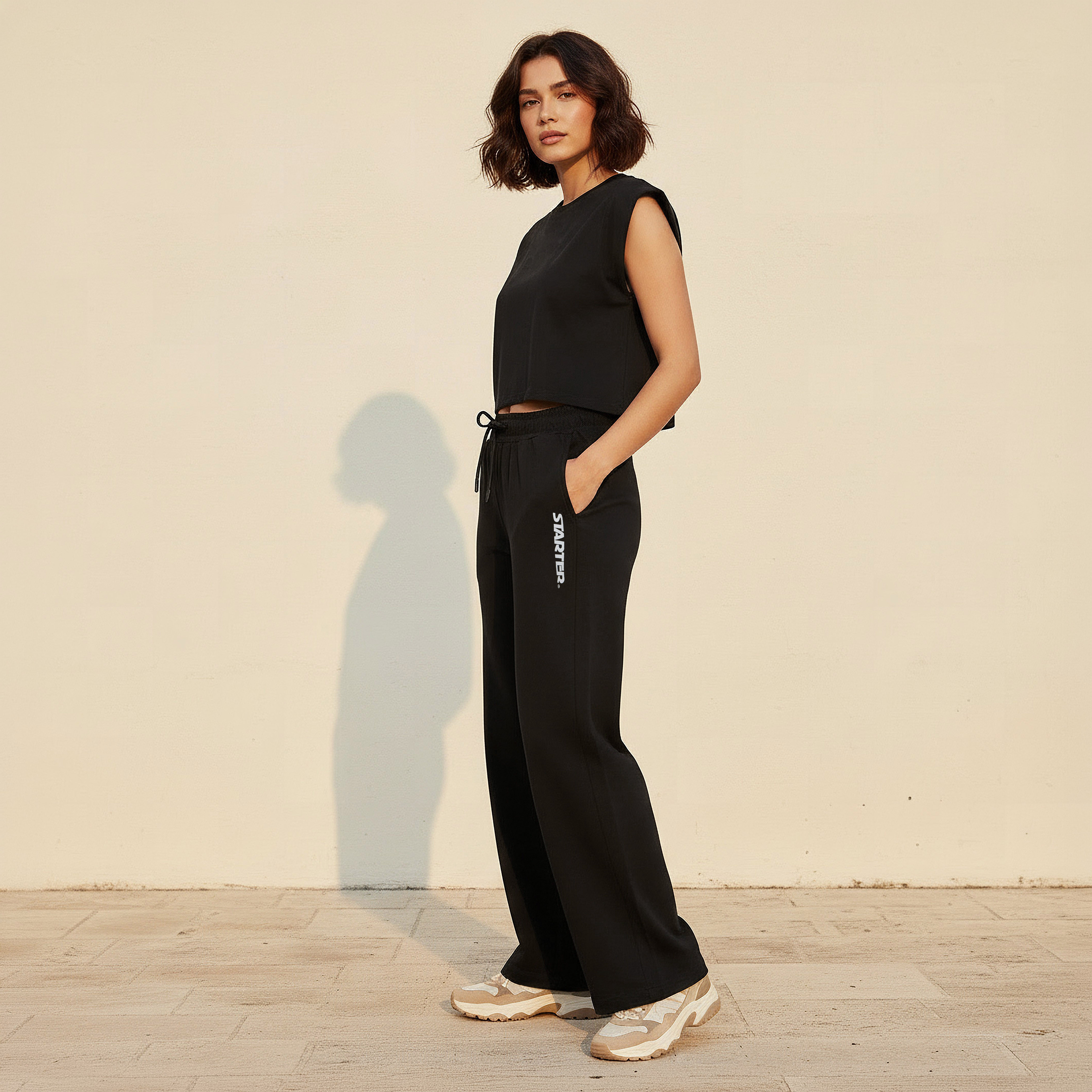 Wide Leg Mid-Rise Joggers with Text Print