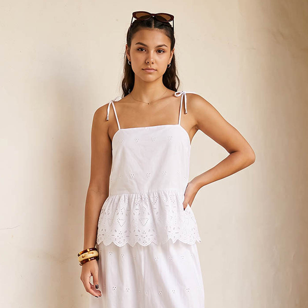 Splash Youth Regular Fit Cotton Peplum Top Schiffli Embroidered