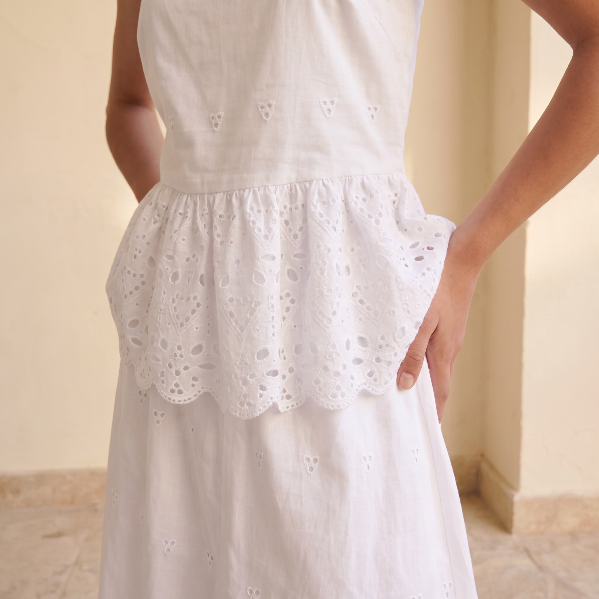 Splash Youth Regular Fit Cotton Peplum Top Schiffli Embroidered