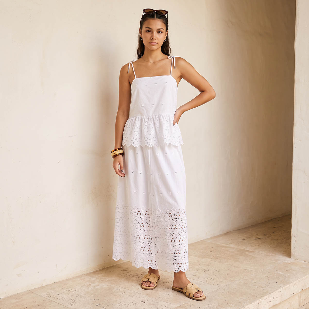 Splash Youth Maxi Cotton Embroidered Skirt with Scalloped Hem