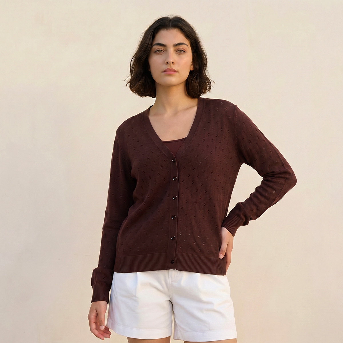 Splash Youth Textured V-neck Cardigan
