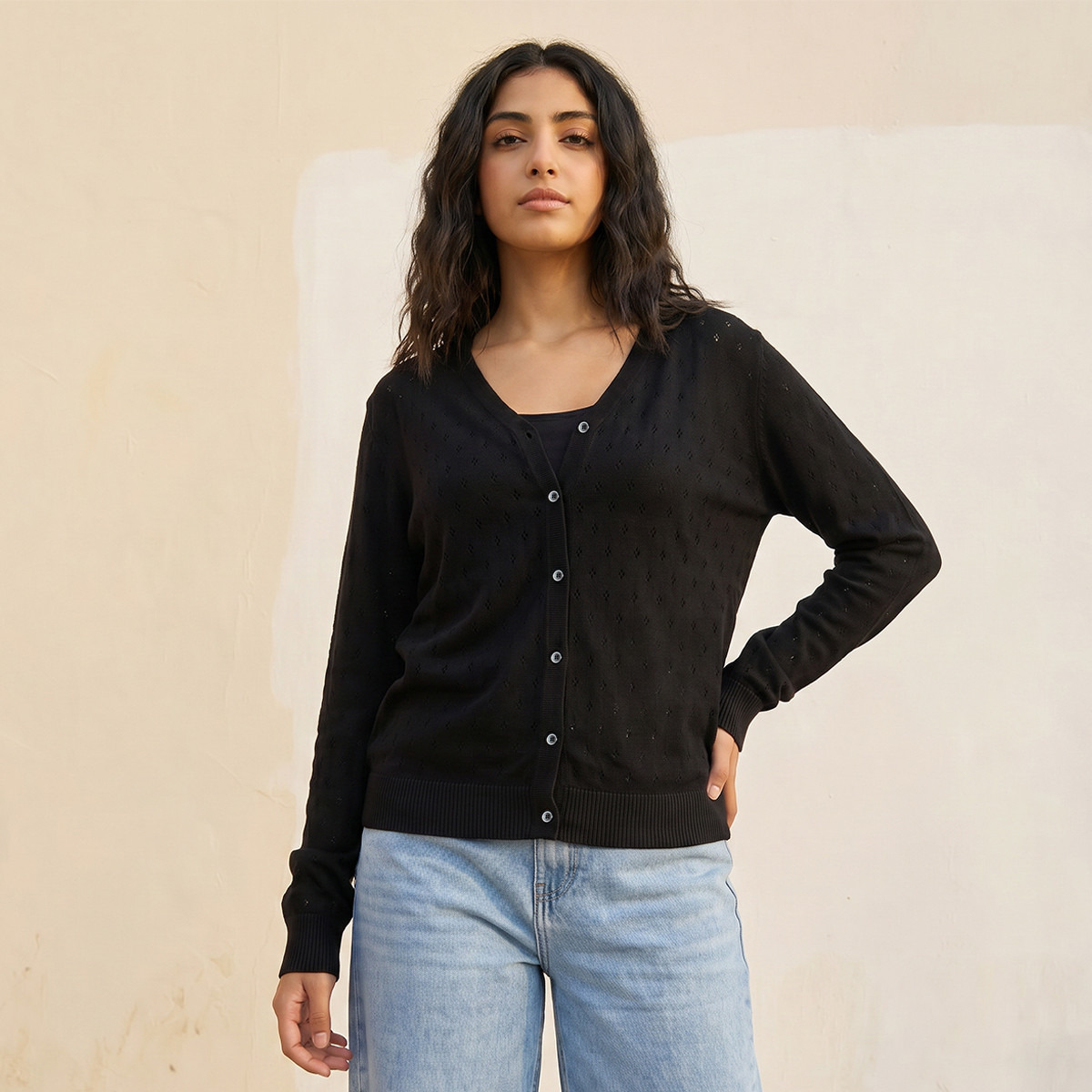Splash Youth Textured V-neck Cardigan