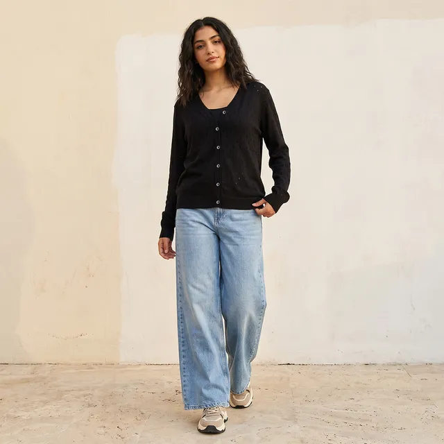 كارديجان بارز الملمس بياقة V من سبلاش يوث – صورة 3