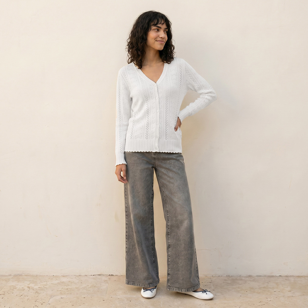 Splash Youth Textured V-neck Cardigan