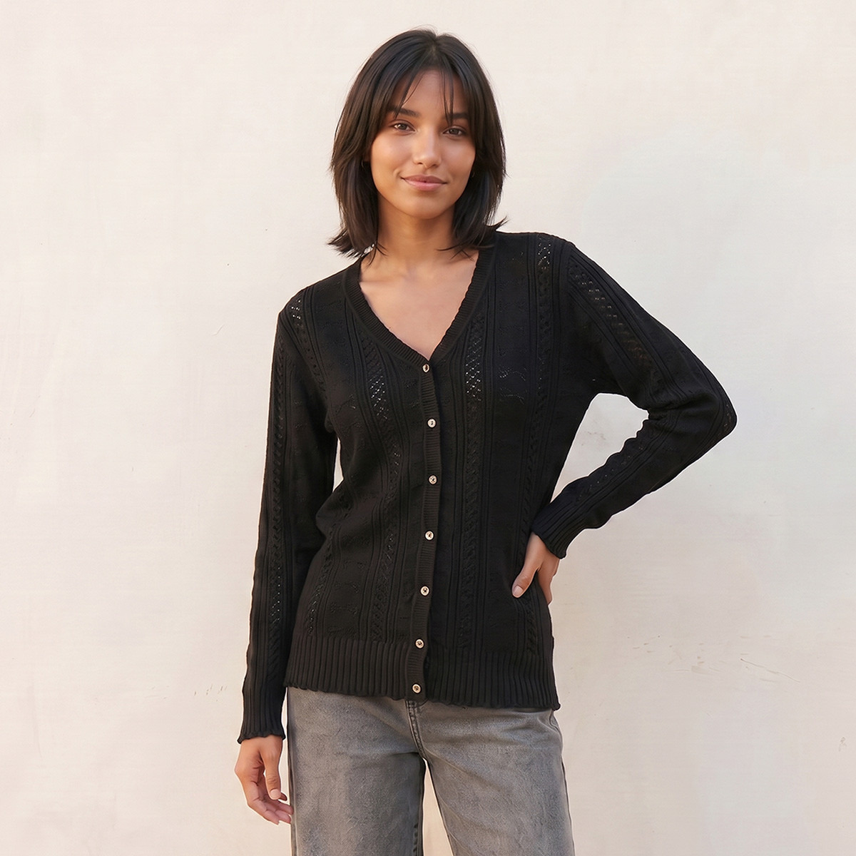 Splash Youth Textured V-neck Cardigan