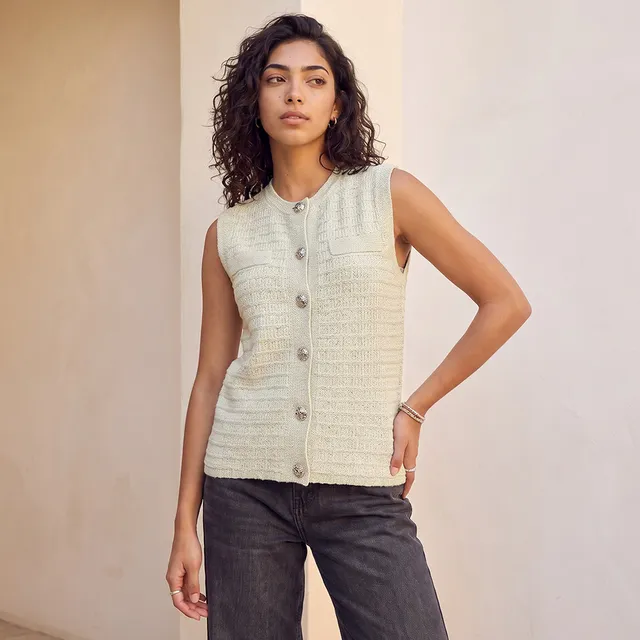 Splash Youth Textured Crew Neck Cardigan