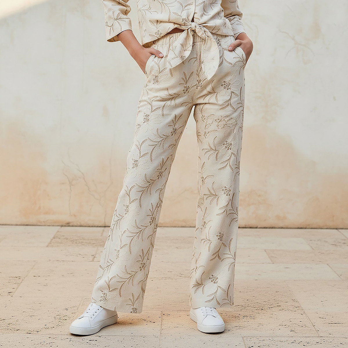 Mid-Rise Embroidered Jacquard Trousers