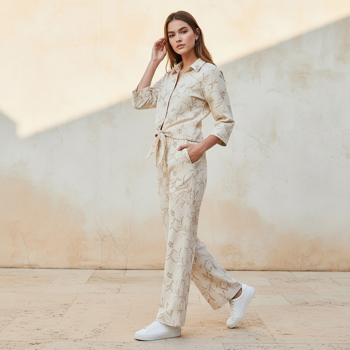 Mid-Rise Embroidered Jacquard Trousers