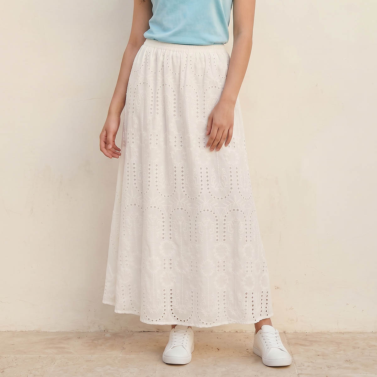 Maxi Cotton A-Line Embroidered Skirt