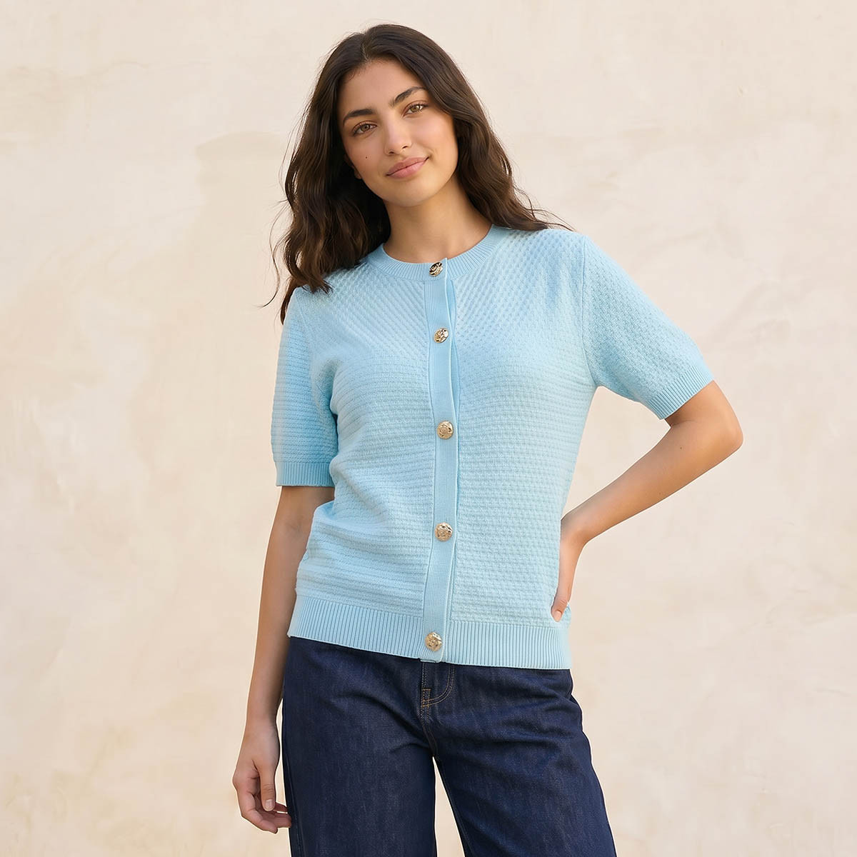 Splash Youth Textured Crew Neck Cardigan