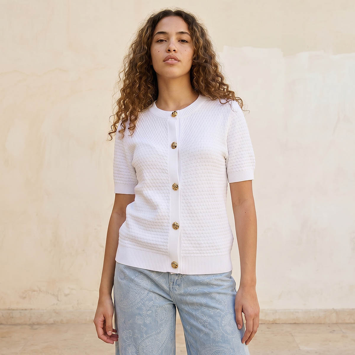 Splash Youth Textured Crew Neck Cardigan