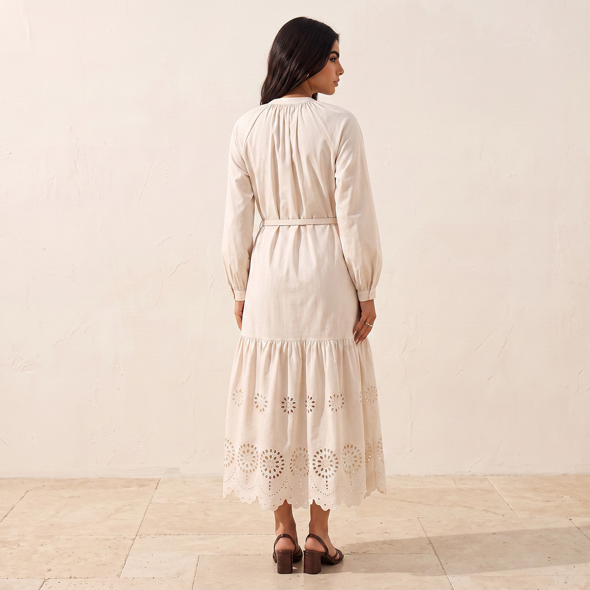 Splash Youth Cutwork A-line Cotton Dress with Belt
