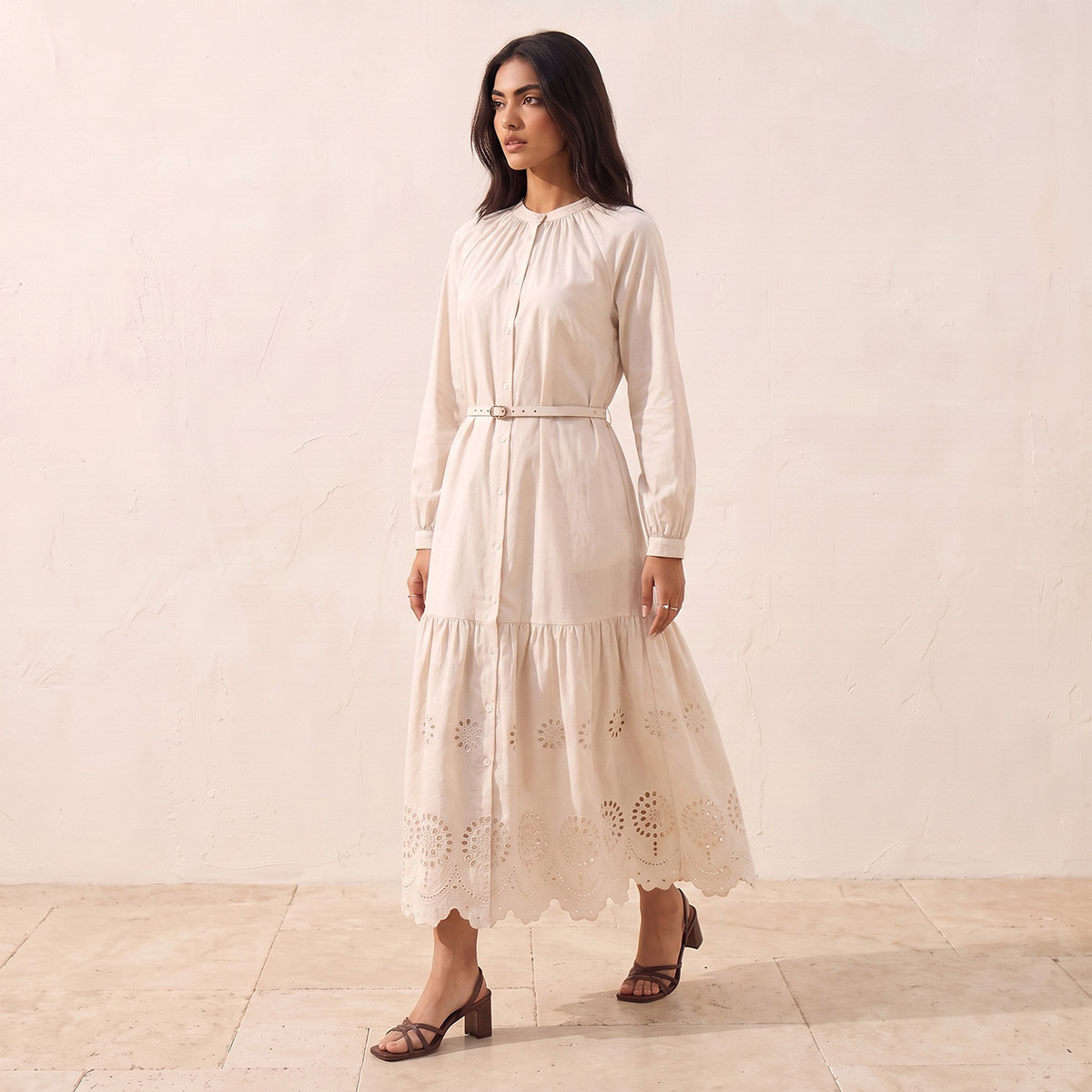 Splash Youth Cutwork A-line Cotton Dress with Belt