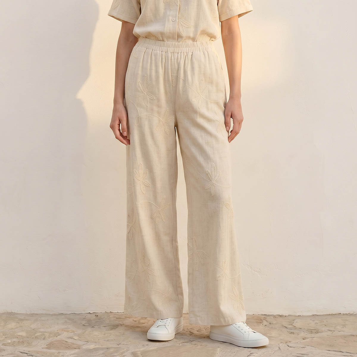 Mid-Rise Embroidered Wide Leg Pants