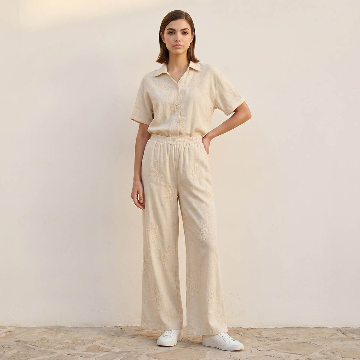 Splash Youth Mid-Rise Embroidered Wide Leg Pants