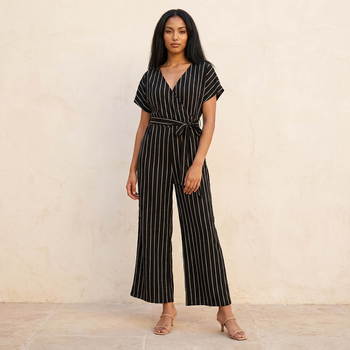 Youth Textured Wrap Jumpsuit with Tie Belt
