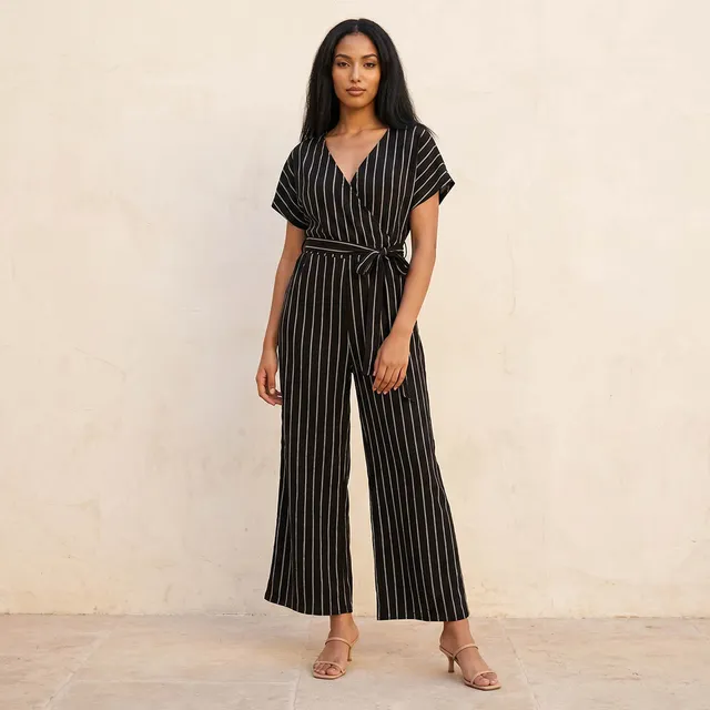 Youth Textured Wrap Jumpsuit with Tie Belt