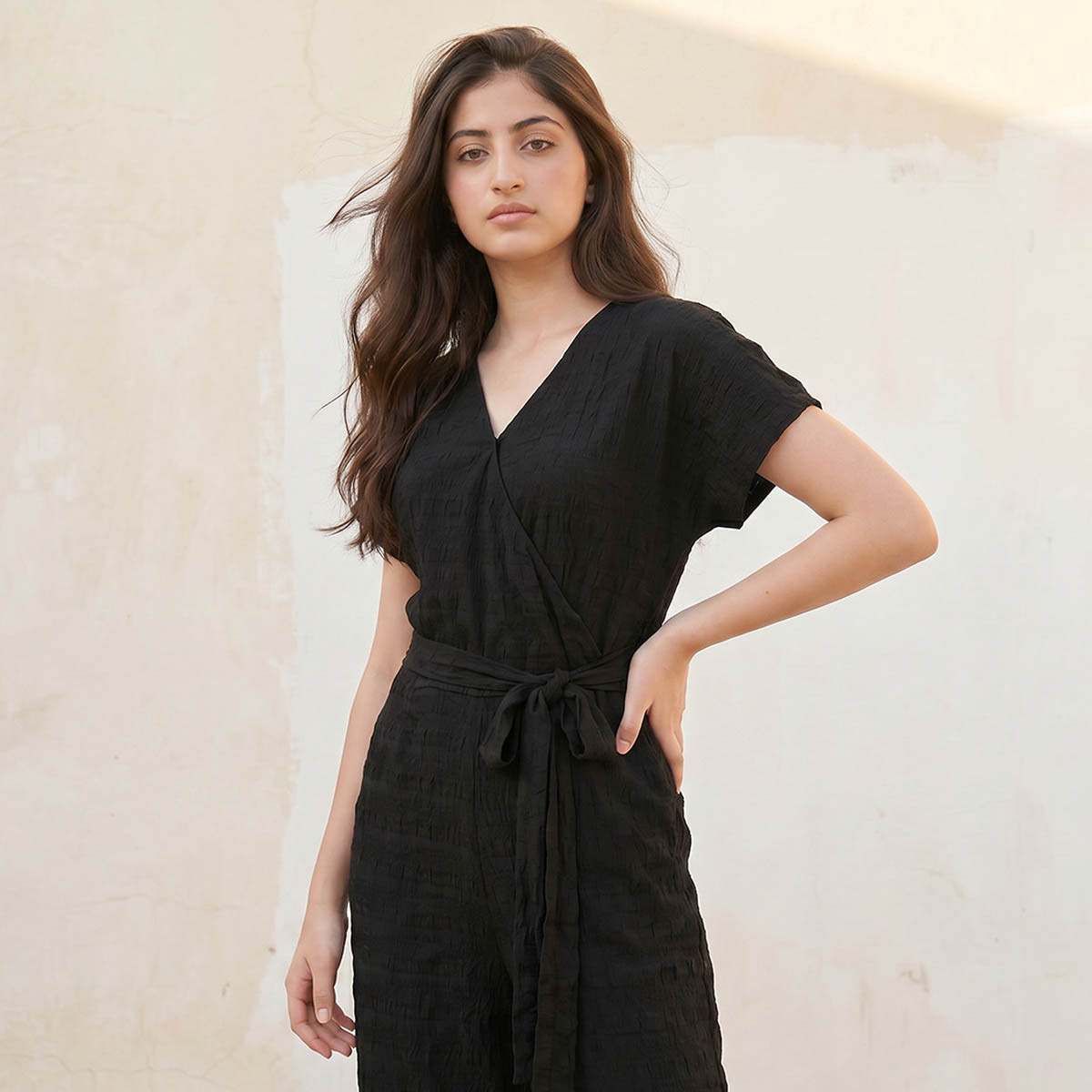 Youth Textured Wrap Belted Jumpsuit