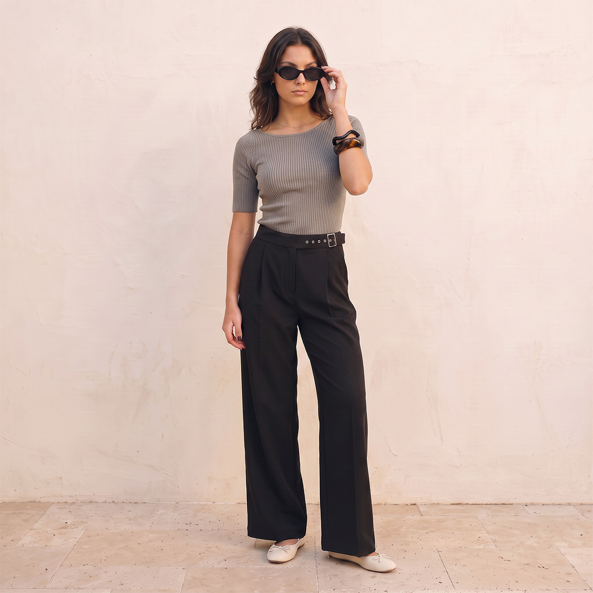 Splash Youth Wide Leg Elasticated Waist Pleated Trousers