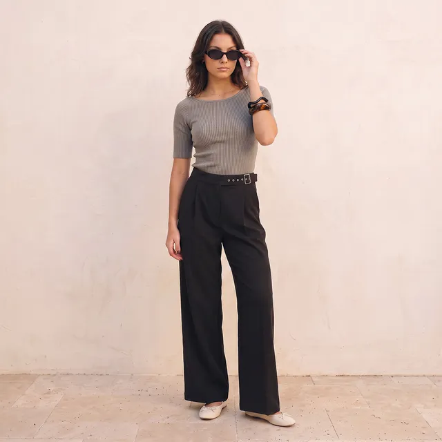 Splash Youth Wide Leg Elasticated Waist Pleated Trousers – image 3