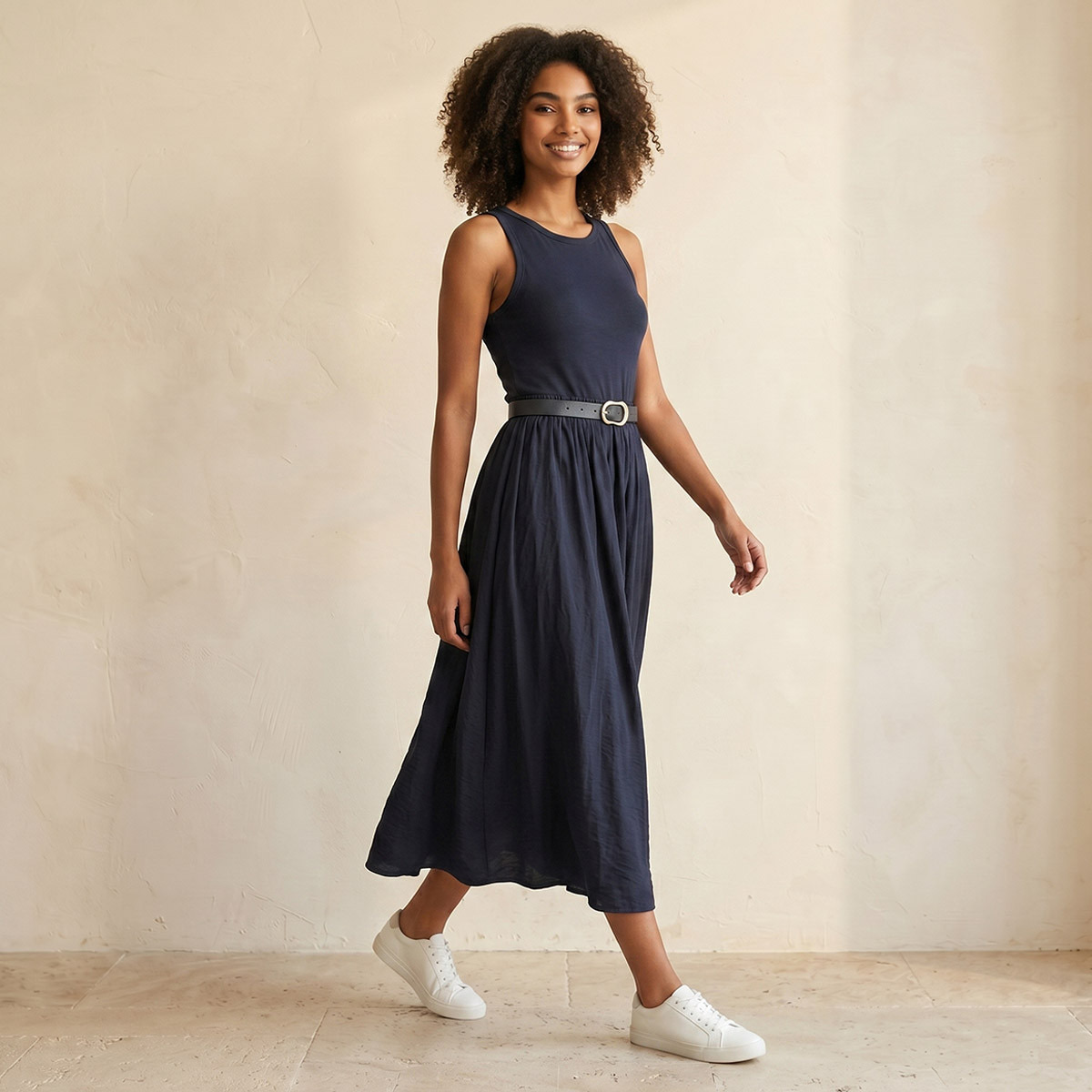 Splash Youth A-line Midi Dress Pin Buckle Belt