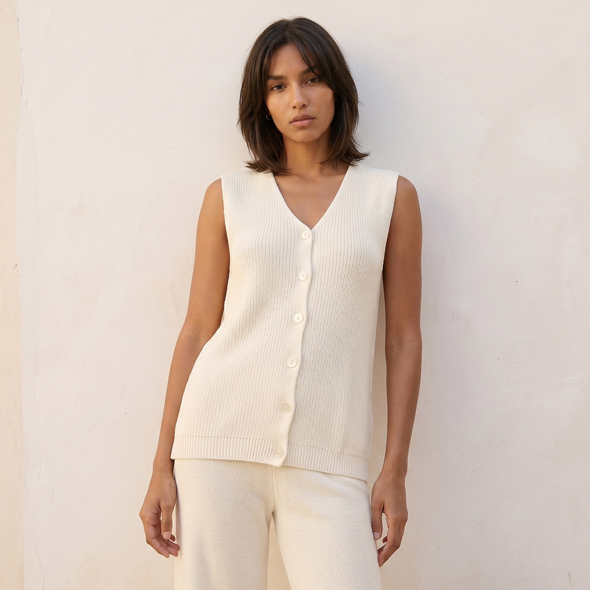 Splash Youth Ribbed V-neck Sleeveless Cardigan