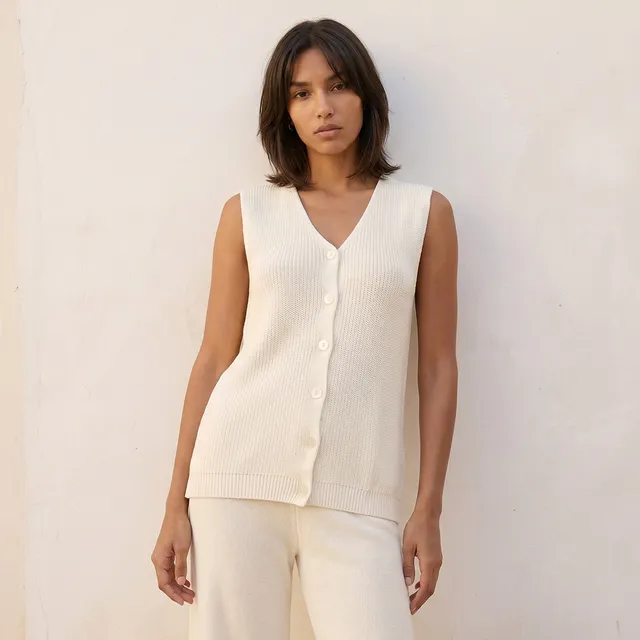 Splash Youth Ribbed V-neck Sleeveless Cardigan