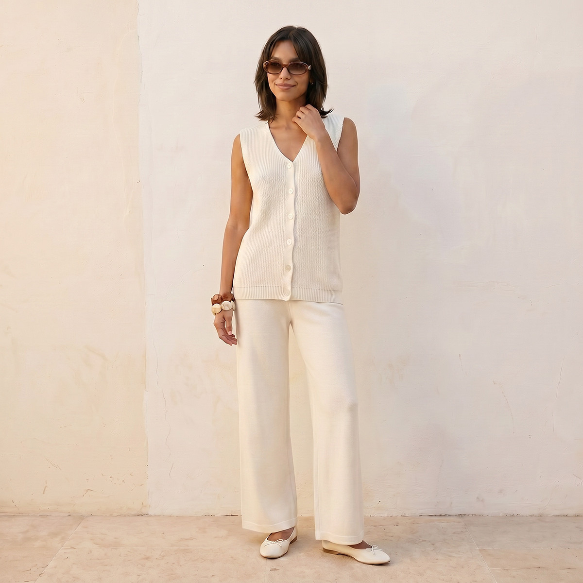 Splash Youth Ribbed V-neck Sleeveless Cardigan